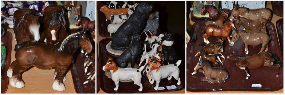 Lot 1 - A collection of mainly Beswick figures including three Shire Horses, donkeys, foals, dogs etc...