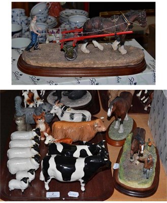 Lot 2 - A tray of Beswick cattle and sheep (all a.f.), a Border Fine Arts Studio figure, Lightly...