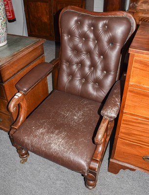 Lot 1201 - A 1920s mahogany and buttoned brown leather...