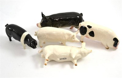 Lot 9 - Four Beswick pigs and a Royal Doulton pig including Ch. Fararce Viscount 3 (all a.f.)