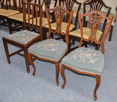 Lot 1215 - A set of five oak dining chairs including one...