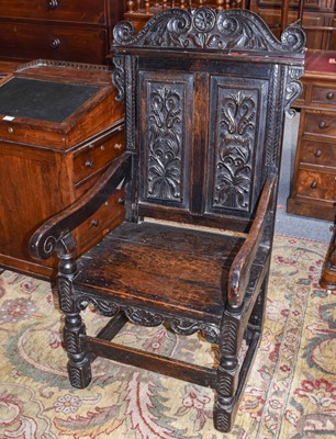 Lot 1222 - A 17th century Wainscott oak chair