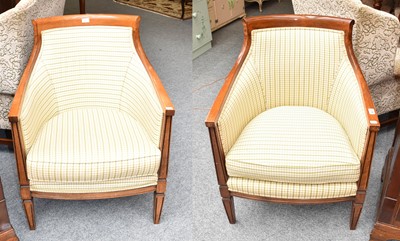 Lot 1258 - A pair of modern stained beech armchairs...