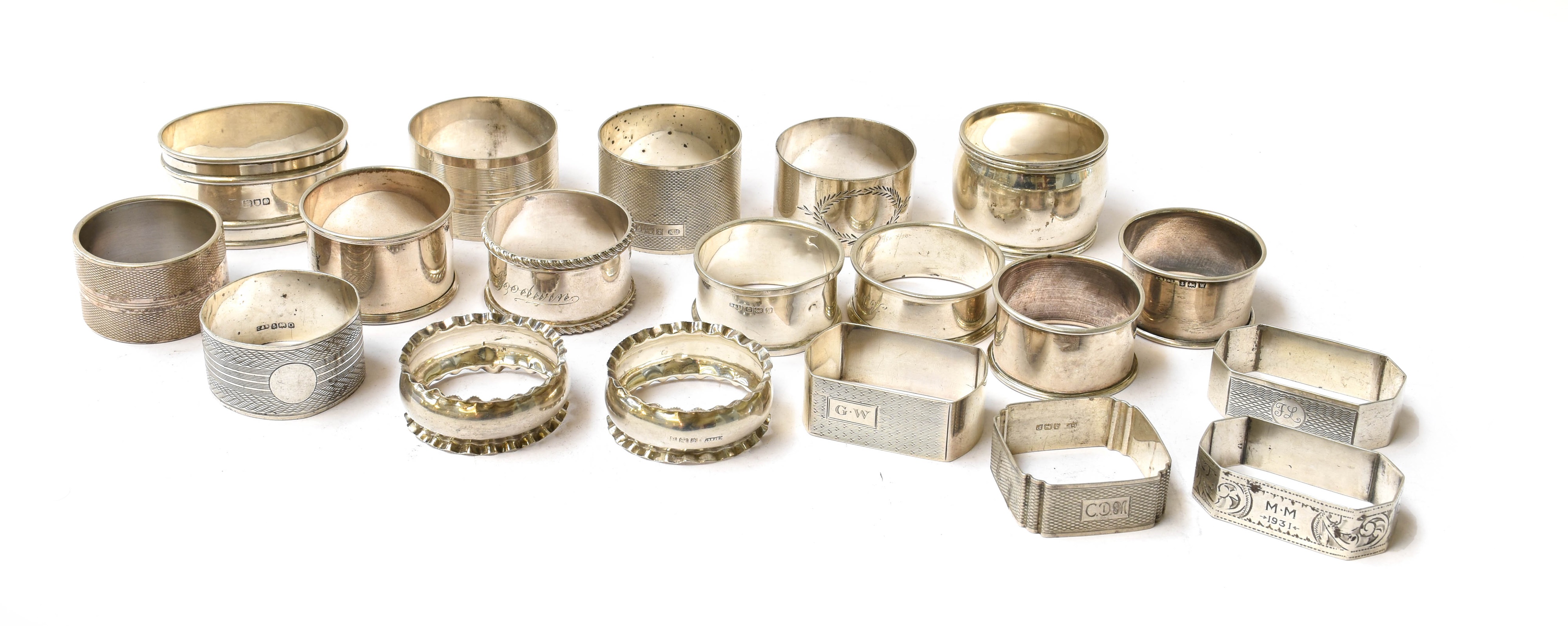 Lot 20 Eighteen Various Silver NapkinRings,