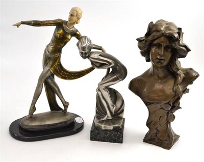 Lot 29 - Two Art Deco style figures and an Art Nouveau style bust