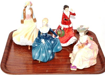 Lot 30 - Royal Worcester figure 'Ladies Day' and three Royal Doulton figures 'Fragrance' HN2334,...