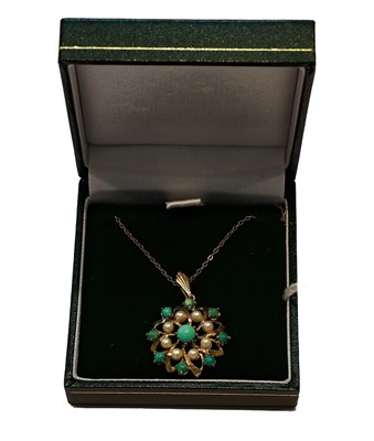 Lot 172 - A 9 carat gold turquoise and cultured pearl...