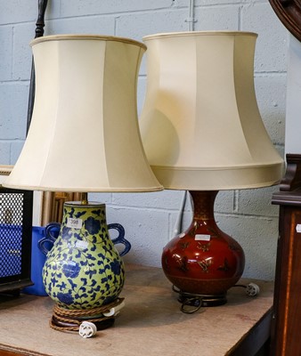 Lot 398 - A modern Chinese baluster tablelamp with sang...