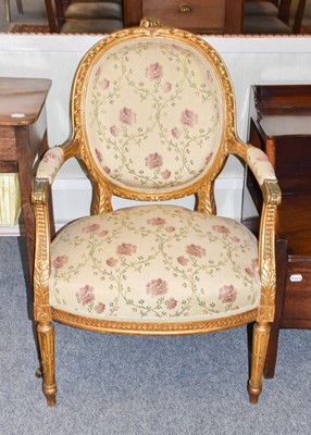 Lot 1298 - A French gilt fauteuil in the Louis VXI style,...