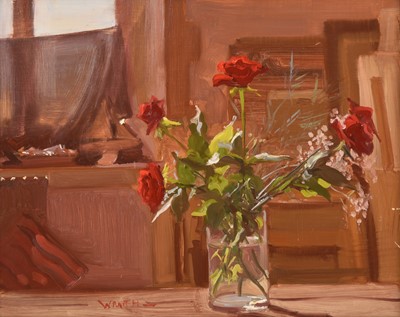 Lot 1144 - Robbie Wraith RP (b.1952) Still life of red...