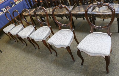 Lot 1360 - A set of six Victorian balloon back dining chairs