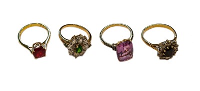 Lot 182 - A 9 carat gold amethyst and diamond ring,...