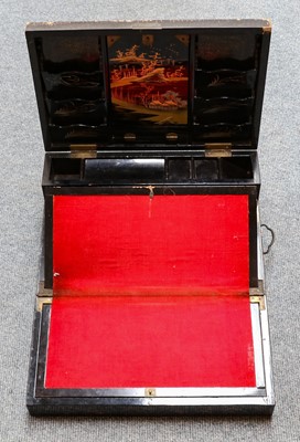 Lot 382 - A Japanned writing slope togther with a...