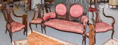 Lot 1245 - A late Victorian mahogany seven-piece salon...