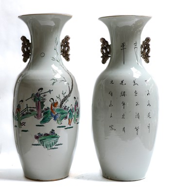 Lot 406 - A pair of 20th century Chinese polychrome twin-...