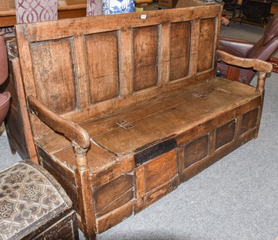 Lot 1283 - An early 18th century box settle, 162cm by...