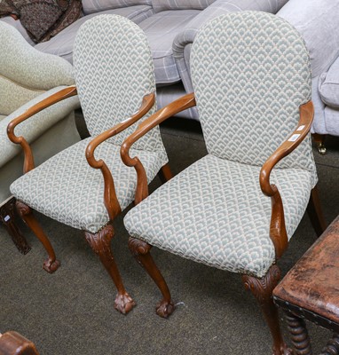 Lot 1364 - A pair of walnut framed part upholstered open...