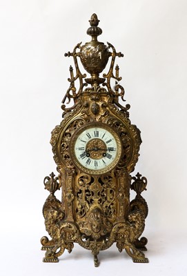 Lot 346 - A gilt metal French striking mantel clock,...