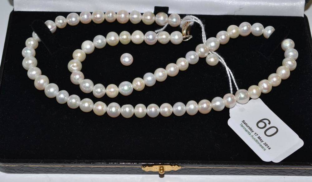Lot 60 - A cultured pearl necklace and a pair of stud earrings, stamped 925
