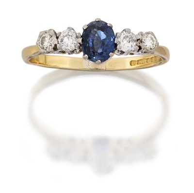 Lot 2005 - An 18 Carat Gold Sapphire and Diamond Five Stone Ring