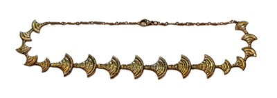 Lot 233 - A fancy link necklace, stamped '585', length 43cm