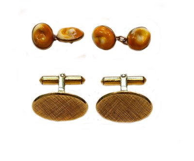 Lot 221 - A pair of cufflinks, stamped '14K'; and...