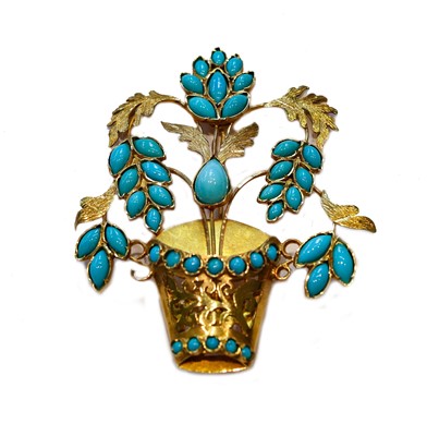 Lot 232 - A turquoise glass jardiniere brooch, length 5.8cm