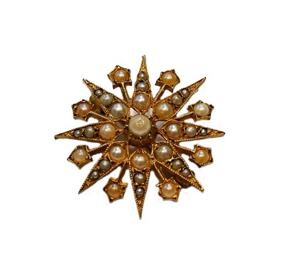 Lot 212 - A 9 carat gold split pearl brooch/pendant,...