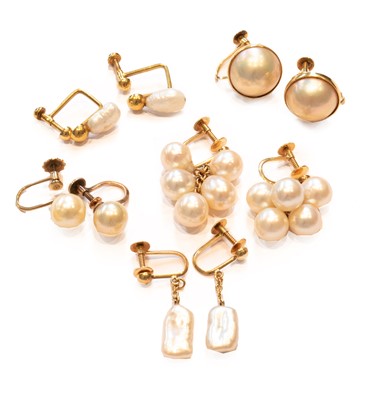 Lot 238 - A pair of mabe pearl earrings, with screw...