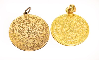 Lot 246 - Two medallion pendants, lengths 4.5cm