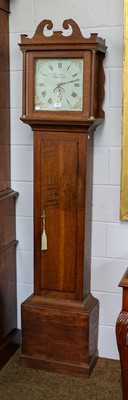 Lot 1403 - An oak thirty-hour white dial long case clock,...