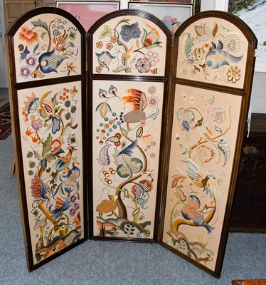 Lot 1402 - A three-fold screen with embroidery