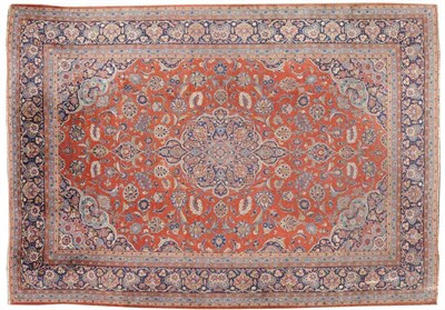 Lot 1106 - Kashan Carpet Central Persia The madder field centred by an indigo cusped pole medallion framed...