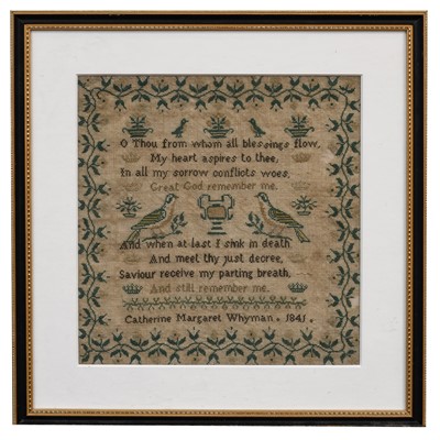 Lot 1267 - A Victorian needlework sampler worked by,...