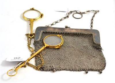 Lot 92 - Mesh purse impressed '925' and two pairs of lorgnettes (3)
