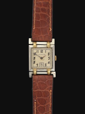 Lot 2191 - LeCoultre: A Lady's Art Deco 18 Carat Two Colour Gold Square Shaped Wristwatch
