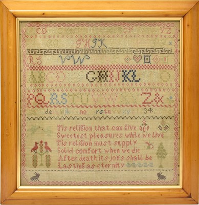 Lot 2103 - Mid 19th Century Alphabet and Verse Sampler...