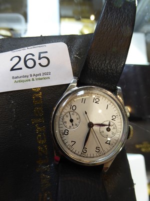 Lot 265 - A 1940's single push chronograph wristwatch,...