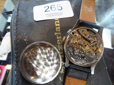 Lot 265 - A 1940's single push chronograph wristwatch,...