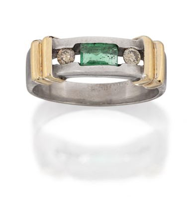 Lot 2100 - An Emerald and Diamond Three Stone Ring