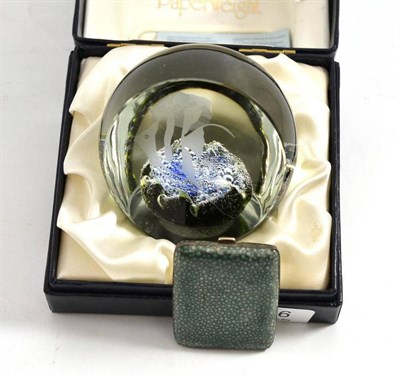 Lot 106 - A modern Caithness paperweight 'Angel Fish' and a small silver shagreen mounted case