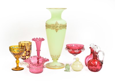 Lot 337 - A large menthol colour glass vase with Greek...