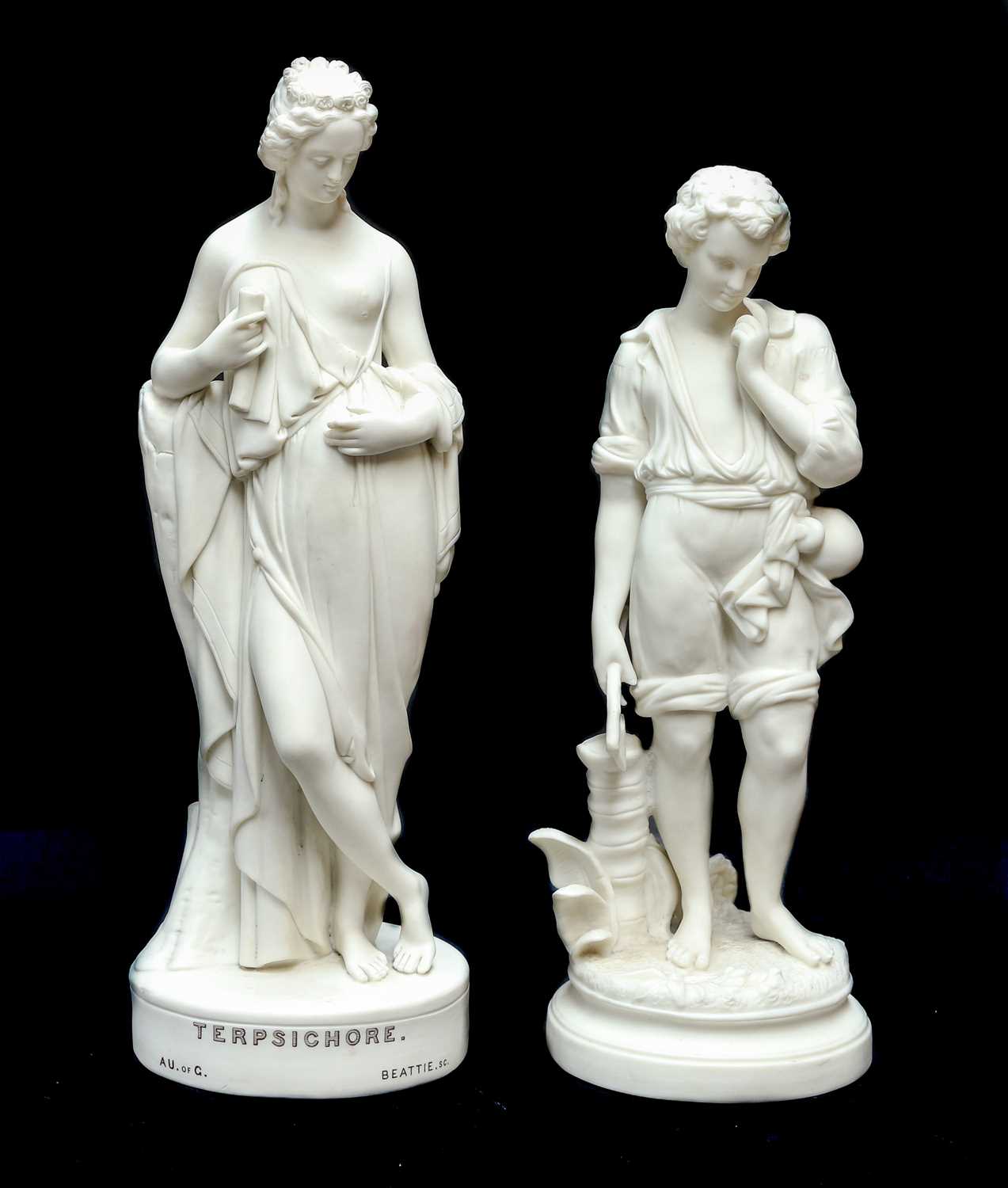 Lot 40 - Two Parian figures one of a wood cutter, and...