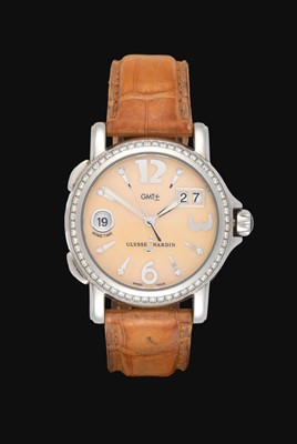 Lot 2207 - Ulysse Nardin: A Lady's Stainless Steel Diamond Set Dual Time Zone Automatic Wristwatch