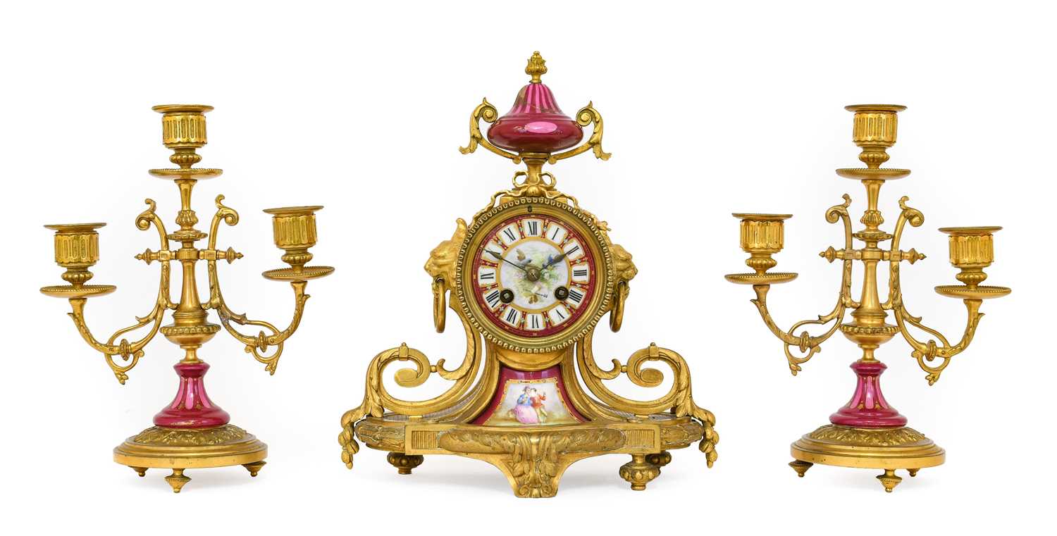 Lot 209 - A French Gilt Metal and Pink Porcelain Mounted...