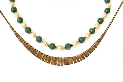Lot 176 - A 9 carat gold fringe necklace, length 43cm;...