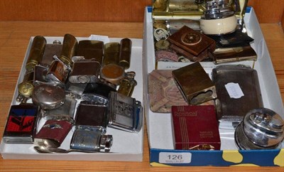 Lot 126 - A collection of lighters including trench art and a silver example (rubbed marks) coins,...