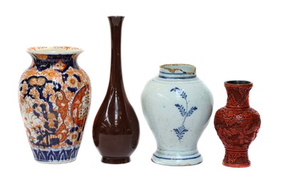 Lot 296 - An 18th century Delft vase, a Chinese cinnabar...