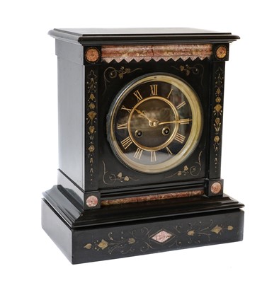 Lot 104 - A Victorian black slate striking mantel clock