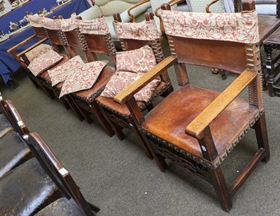 Lot 1362 - A set of six early 20th century oak and brass...